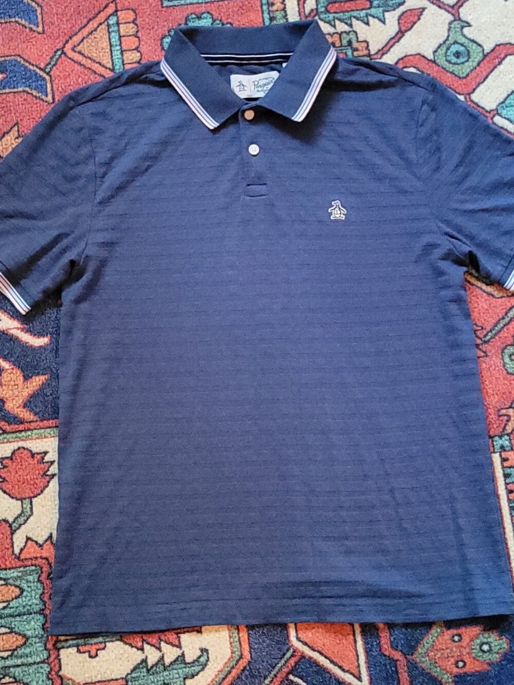Original Penguin Men's Small Blue Polo Shirt with Tipped Collar and Sleeves